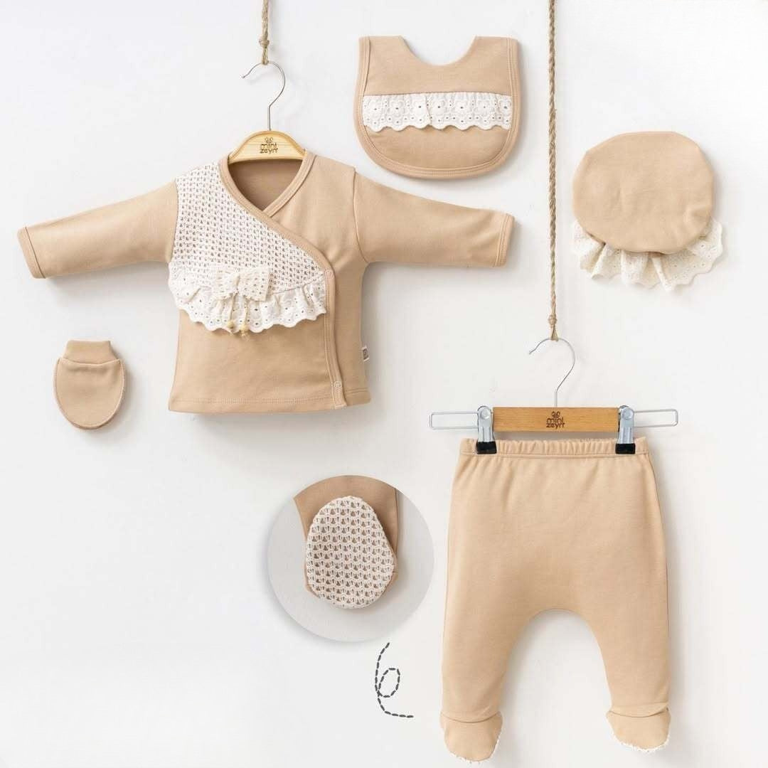 5pc Beige Lace Newborn Hospital Set