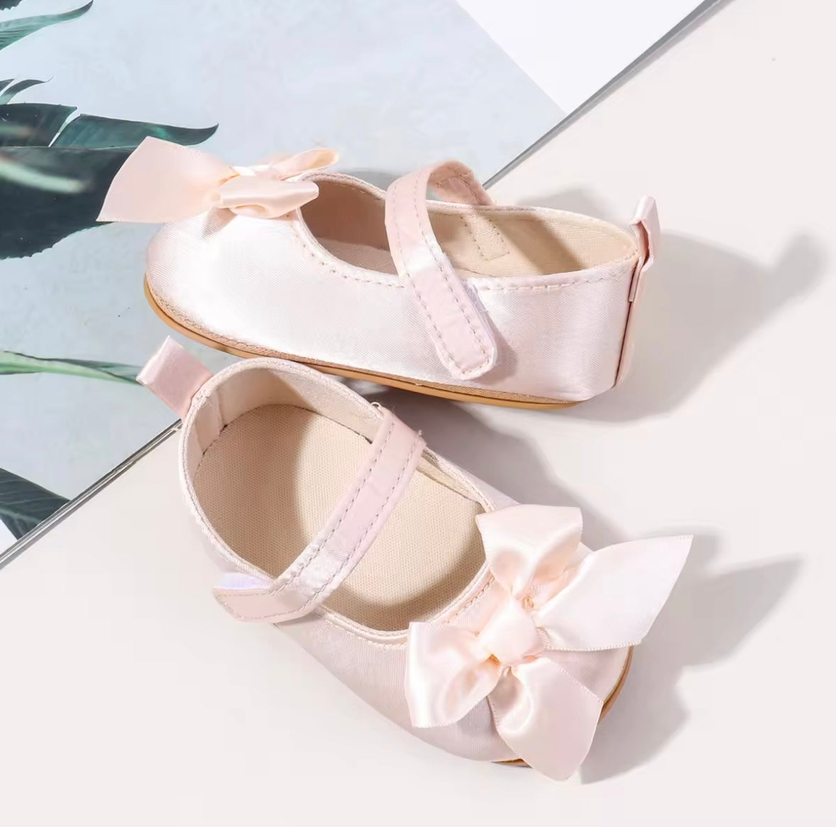 Soft Pink Satin Bow Baby Shoe
