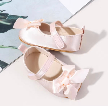 Soft Pink Satin Bow Baby Shoe