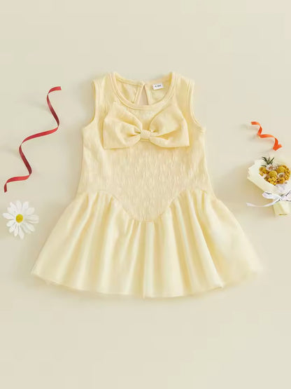 Soft Yellow Bow Sleeveless Summer Dress