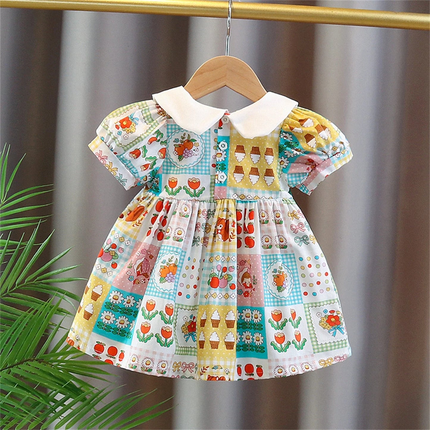 Baby Girl Vintage Patchwork Print Dress with Peter Pan Collar