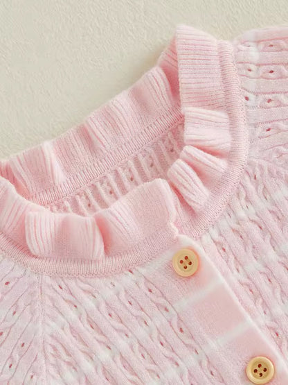 Soft Pink Knit Ruffle Short-Sleeve Romper