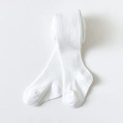 Soft White Fine-Ribbed Cotton Tights
