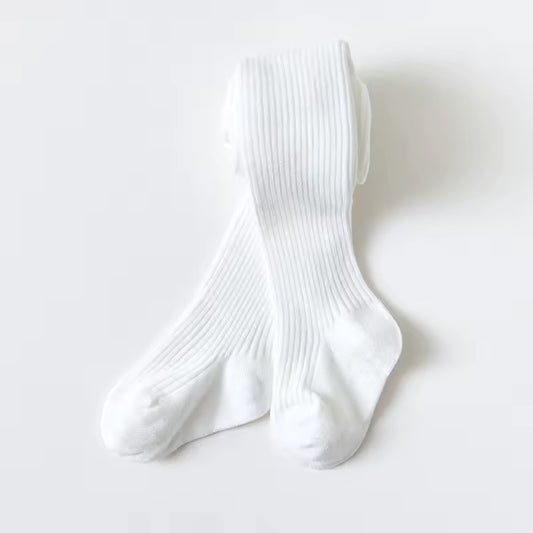 Soft White Fine-Ribbed Cotton Tights