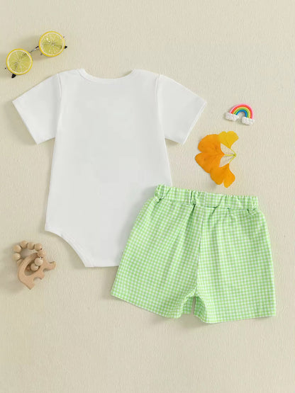 Baby Boy Duck Embroidery Set with Gingham Shorts