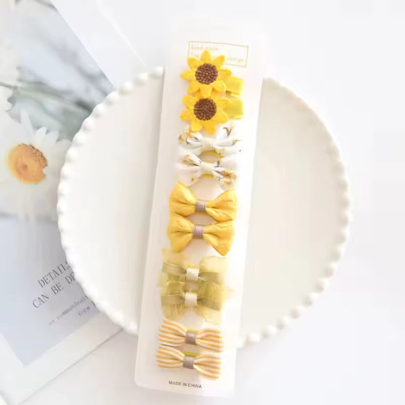 Safe Baby Hair Clips Set (10 Pcs) – Mustard Yellow & Sunflower