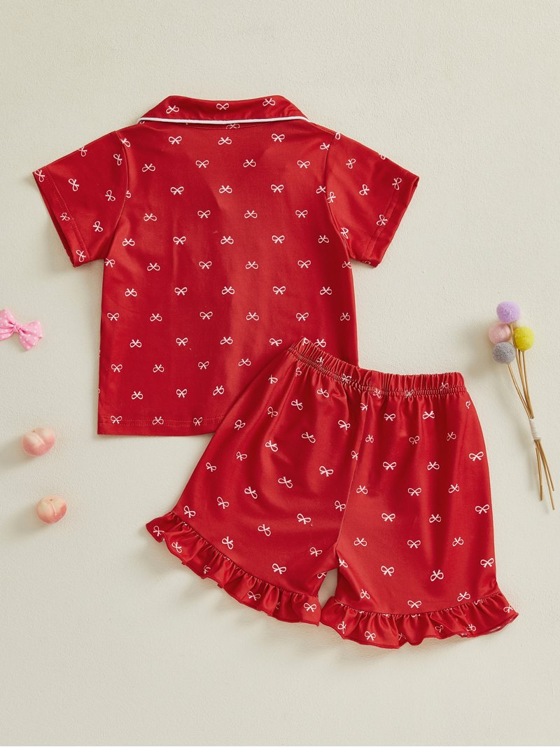 Classy Red Bow-Print Pajama Set