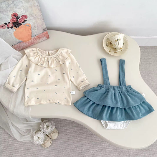 Blue Ruffle Suspender Skirt & Butterfly Top Set