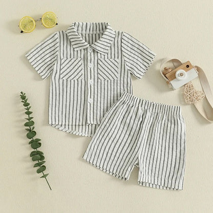 Baby Boy Black & White Striped Cotton Set