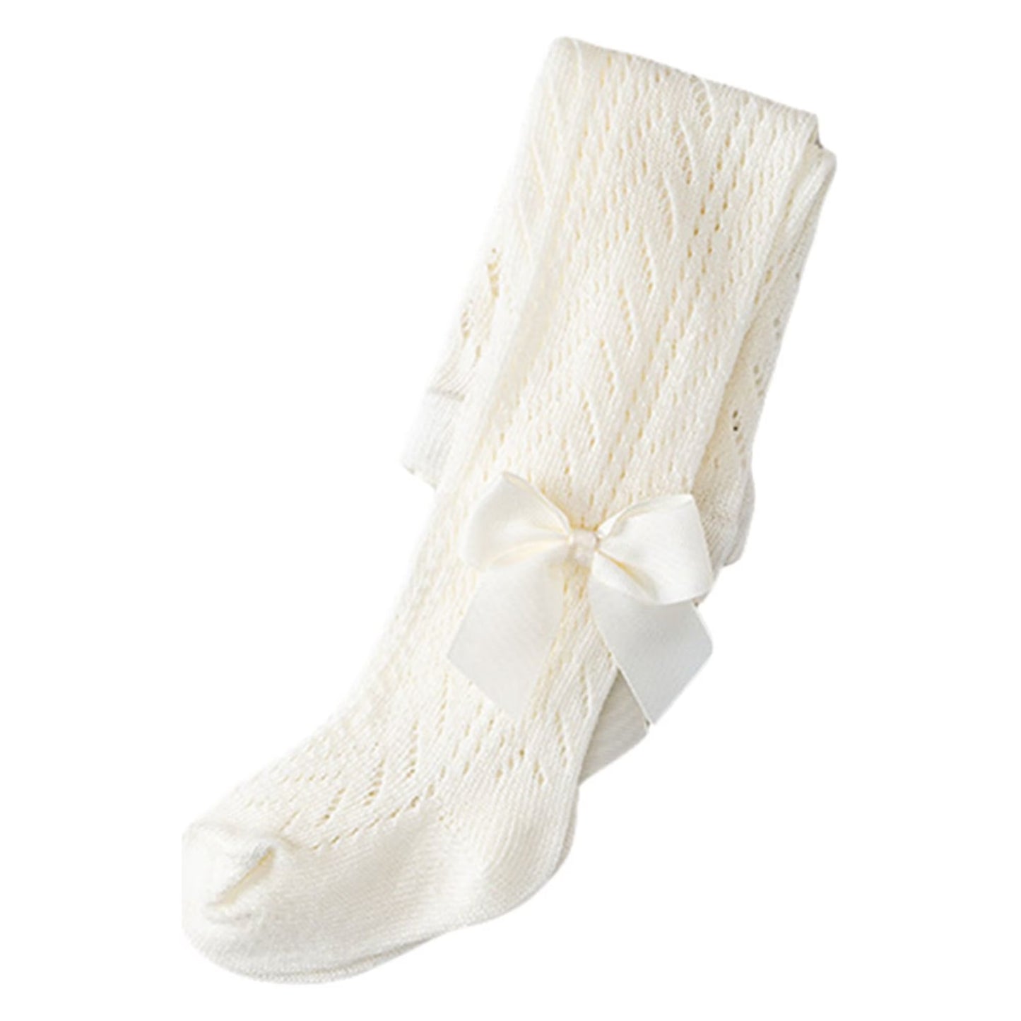 Ultra-Soft Hollow-Out Cotton Tights for Baby Girls-Beige