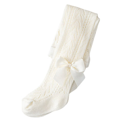 Ultra-Soft Hollow-Out Cotton Tights for Baby Girls-Beige