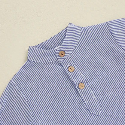 Baby Boy Blue Striped Shirt & White Shorts Set