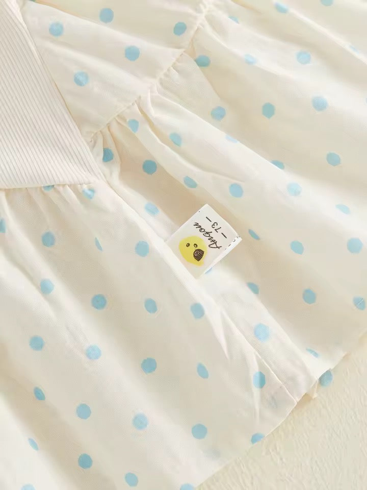 Sleeveless Cotton Bow Dress with Blue Polka Dots