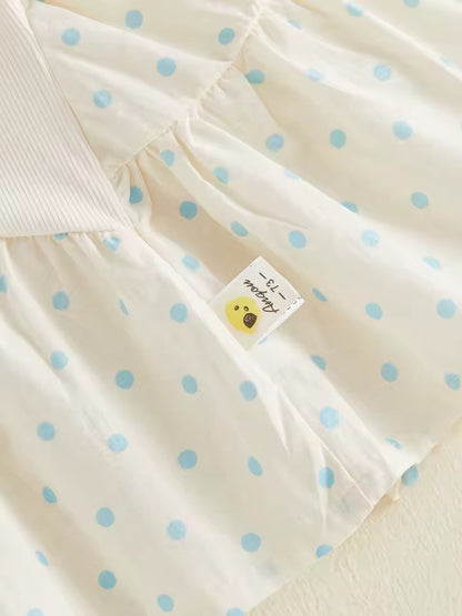 Sleeveless Cotton Bow Dress with Blue Polka Dots