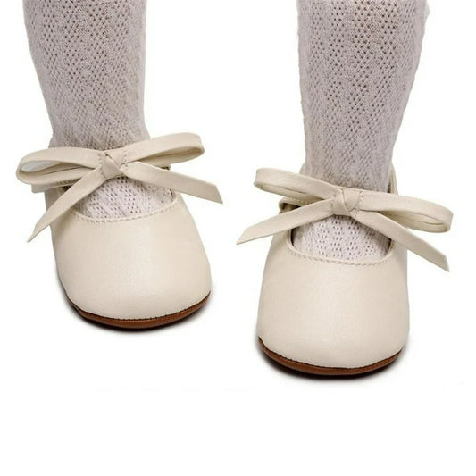 Classic Beige Baby Shoes with Tied Bow