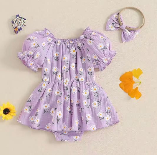 Lavender Floral Cotton Romper for Infant Girls