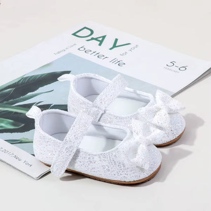 Glitter Silver Bow Baby Shoes