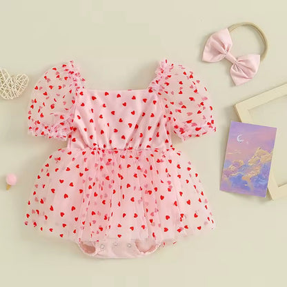 Elegant Heart Romper with Matching Headband