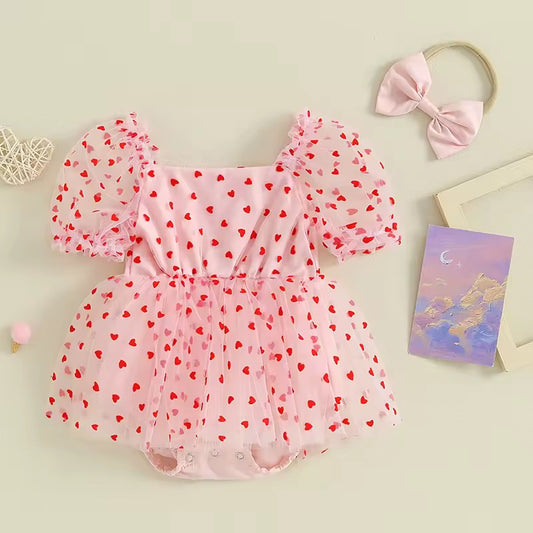 Elegant Heart Romper with Matching Headband