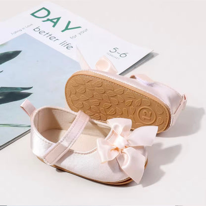 Soft Pink Satin Bow Baby Shoe