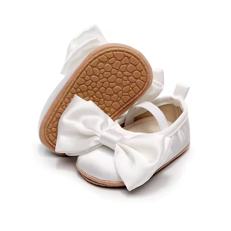 Luxury white Satin Baby Shoes with Oversized Bow