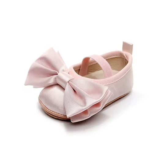 Luxury Pink Satin Baby Shoes with Oversized Bow