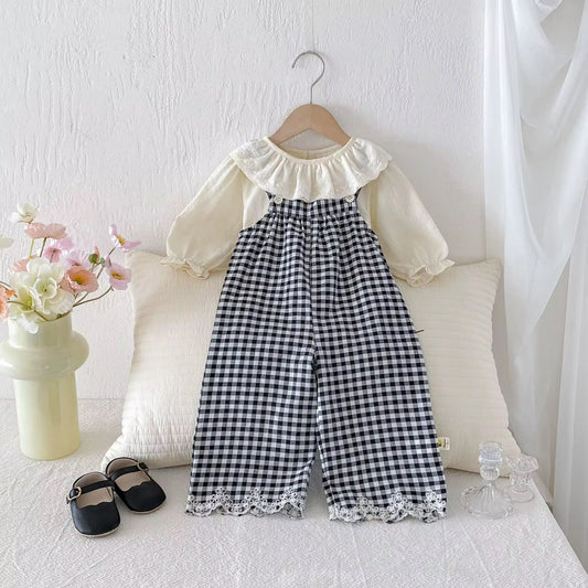 Black & White Plaid Overall Set