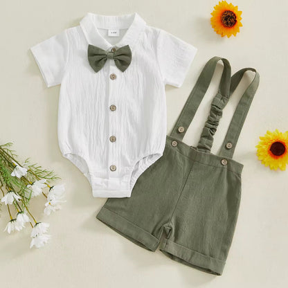Baby Boy Olive Green Gentleman Suit with Suspender