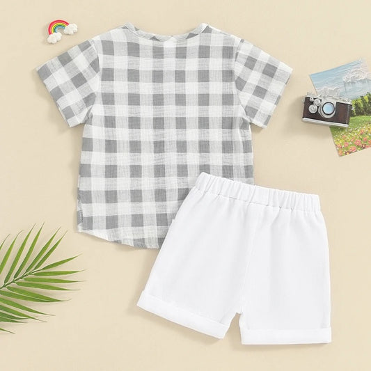 Baby Boy Grey Checkered Cotton Set
