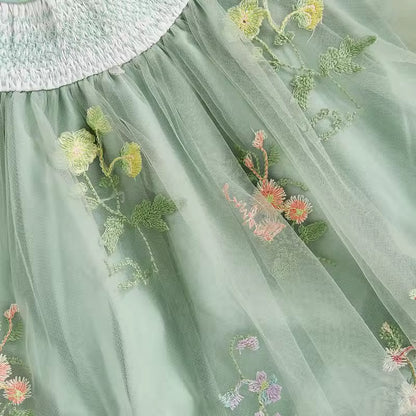 Infant Girl Soft Green Flower Mesh Romper