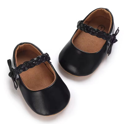 Classic Black Baby Shoes with Braided Strap
