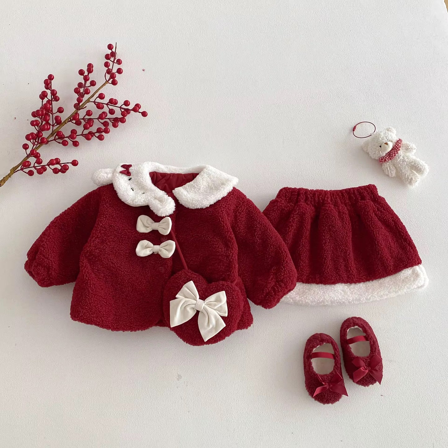 Chic Red Winter Set with Bag