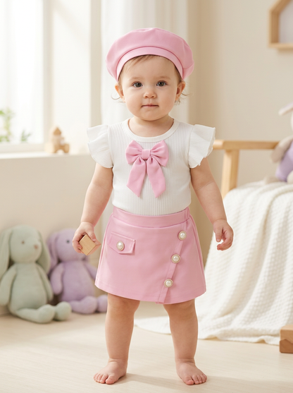 Classy Pink Pearl-Vibe Skort Set