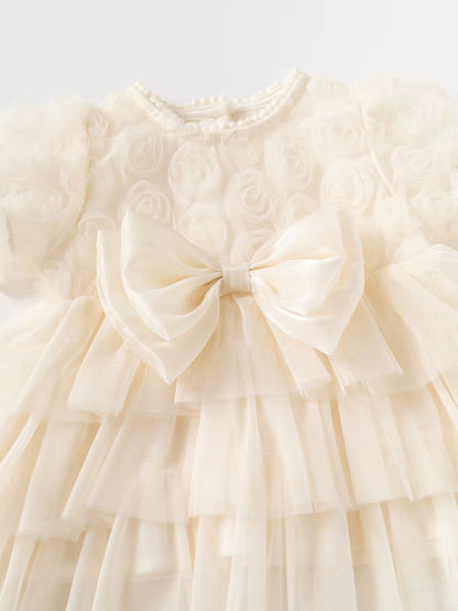 Beige 3D Floral Occasion Dress