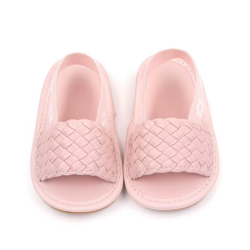 Soft Pink Woven Baby Slide Slippers