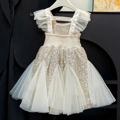 Beige Sequin Party Dress with Matching Bag