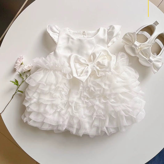 White Party Dress with Big Bow