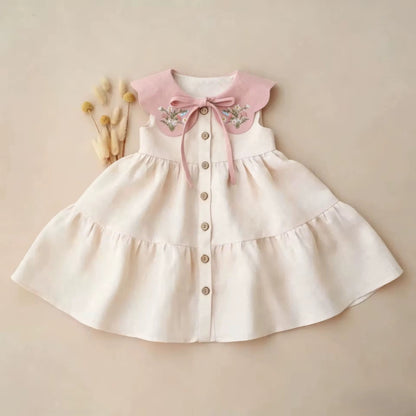 Floral Embroidered Cotton Linen Dress