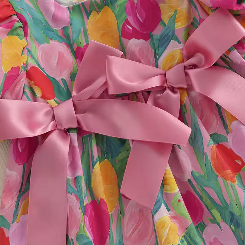 Pretty Tulip Garden Puff-Sleeve Princess