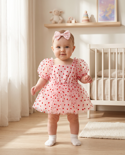 Elegant Heart Romper with Matching Headband