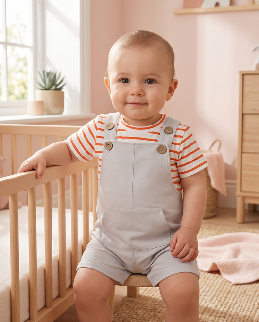 Baby Boy Striped T-shirt & Overall Romper Set