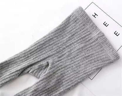 Soft Grey Fine-Ribbed Cotton Tights