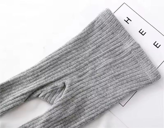 Soft Grey Fine-Ribbed Cotton Tights
