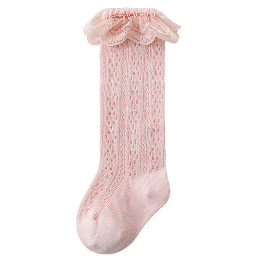 Sweet Ruffle Trim Cotton Socks for Baby Girls-pink
