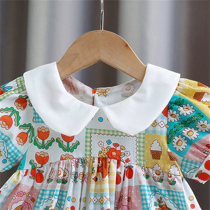 Baby Girl Vintage Patchwork Print Dress with Peter Pan Collar