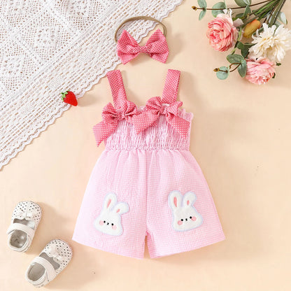 Elegant Pink Plaid Bunny Romper Set