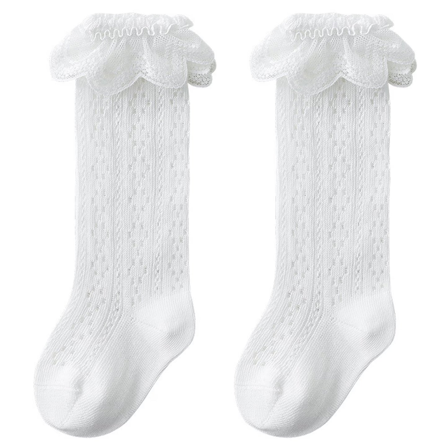 Sweet Ruffle Trim Cotton Socks for Baby Girls-White