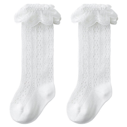 Sweet Ruffle Trim Cotton Socks for Baby Girls-White