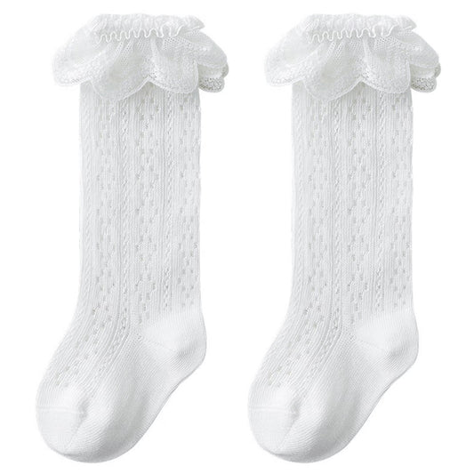 Sweet Ruffle Trim Cotton Socks for Baby Girls-White