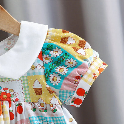 Baby Girl Vintage Patchwork Print Dress with Peter Pan Collar